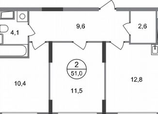 2-ком. квартира на продажу, 51 м2, деревня Рассказовка, деревня Рассказовка, 2