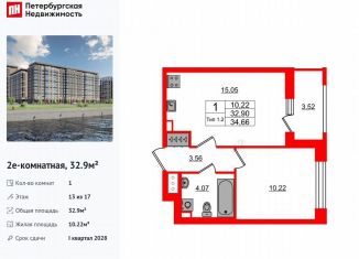 Продаю 1-ком. квартиру, 32.9 м2, Санкт-Петербург, Невский район