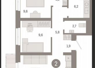 2-ком. квартира на продажу, 58.4 м2, Екатеринбург, ЖК Южные Кварталы, улица Шаумяна, 18