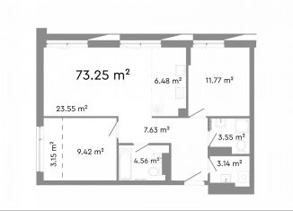 Продам трехкомнатную квартиру, 73.3 м2, Челябинск