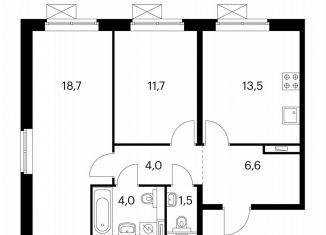 Продаю двухкомнатную квартиру, 60 м2, Московская область, Яничкин проезд, 12к2