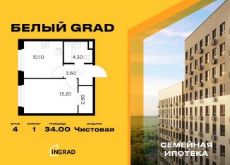 1-комнатная квартира на продажу, 34 м2, Московская область, жилой комплекс Белый Grad, 12.2