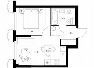 1-комнатная квартира на продажу, 32.8 м2, Москва, САО