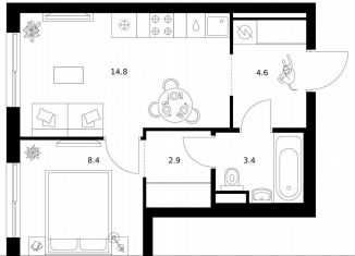 Продается 1-комнатная квартира, 34.1 м2, Москва