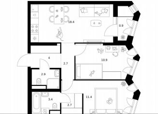 Продается двухкомнатная квартира, 57.3 м2, Москва, метро Озёрная, жилой комплекс Мичуринский Парк, 4.2