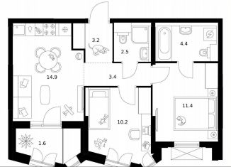 Продается 2-ком. квартира, 51.6 м2, Москва, метро Озёрная, жилой комплекс Мичуринский Парк, 4.3