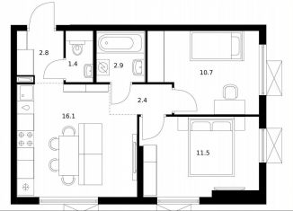 2-ком. квартира на продажу, 47.8 м2, Московская область