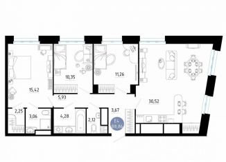 Продажа 3-ком. квартиры, 88.9 м2, Рязань