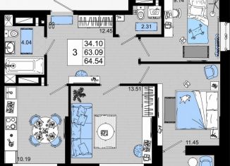 Продажа 3-ком. квартиры, 64.5 м2, Ростов-на-Дону, Октябрьский район, Таганрогская улица, 116