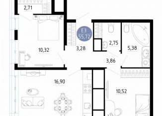 Продается 2-ком. квартира, 55.7 м2, Рязань