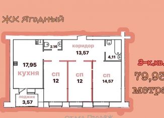 Продается трехкомнатная квартира, 79.9 м2, Вологда, Ягодная улица, 5к3