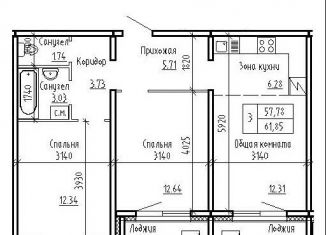 Продам 3-комнатную квартиру, 61.9 м2, посёлок Элитный, улица Фламинго, 13