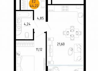 Продаю 1-комнатную квартиру, 44.2 м2, Рязань