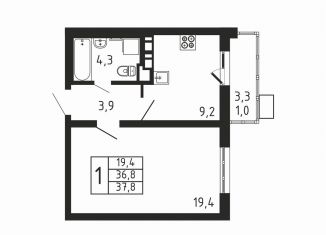 Продаю 1-комнатную квартиру, 37.8 м2, деревня Пирогово