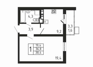 Продается 1-ком. квартира, 38.4 м2, деревня Пирогово