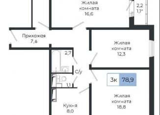 3-ком. квартира на продажу, 78.9 м2, Красноярск, жилой комплекс Три слона, 2