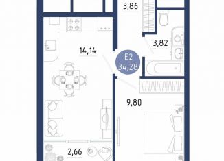 Продажа 1-комнатной квартиры, 34.3 м2, село Дядьково