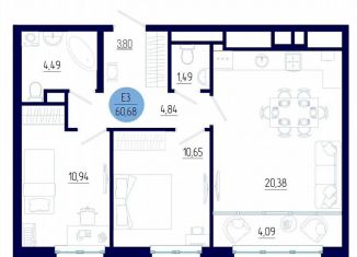 Продаю 2-комнатную квартиру, 60.7 м2, село Дядьково