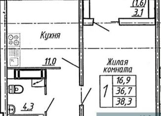 1-ком. квартира на продажу, 38.3 м2, Воронеж, улица Пескова, 6, Центральный район