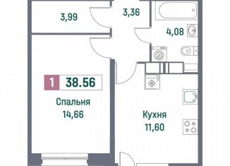 Продам 1-ком. квартиру, 38.6 м2, Мурино, Ручьёвский проспект, 1/24