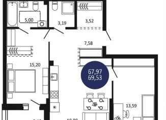 Продажа 2-комнатной квартиры, 69.5 м2, Новосибирск, Октябрьский район