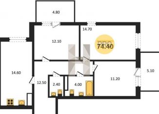 Продаю трехкомнатную квартиру, 74.4 м2, Новосибирск