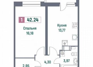 Однокомнатная квартира на продажу, 42.2 м2, Мурино