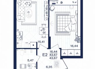 Продам 1-ком. квартиру, 43.7 м2, Тула