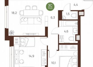 2-ком. квартира на продажу, 59.9 м2, Новосибирская область