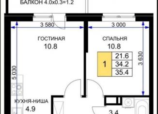 Продается однокомнатная квартира, 35.4 м2, Краснодар, улица имени Героя Ростовского, 8к1, ЖК Ракурс