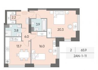 Продажа 2-комнатной квартиры, 65.9 м2, Москва, станция Верхние Котлы