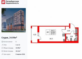 Продам квартиру студию, 25 м2, деревня Новосаратовка