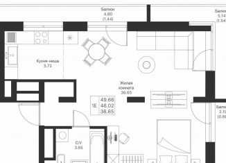 Продажа 1-ком. квартиры, 49.7 м2, Казань, ЖК Мой Ритм, ПК4