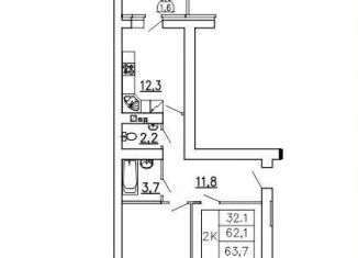 Двухкомнатная квартира на продажу, 63.7 м2, Воронеж