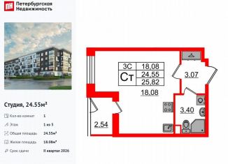 Продаю квартиру студию, 24.6 м2, Санкт-Петербург, метро Звёздная