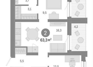 Продается 2-ком. квартира, 63.3 м2, Новосибирск, метро Речной вокзал