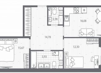 Продажа 2-комнатной квартиры, 68.8 м2, Санкт-Петербург, метро Площадь Мужества