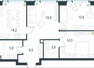 Продается 3-ком. квартира, 74.2 м2, Москва, метро Мичуринский проспект, жилой комплекс Левел Мичуринский, к3