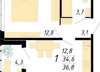 Продается 1-комнатная квартира, 36.8 м2, Воронеж, Советский район, улица Полковника Богомолова, 1