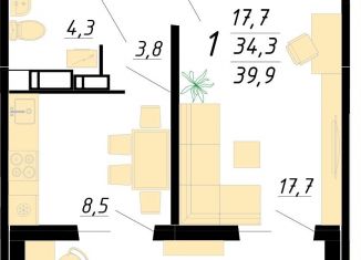 Продажа однокомнатной квартиры, 39.8 м2, Воронеж, Советский район, улица Полковника Богомолова, 1