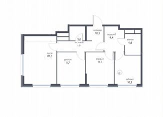 Продам 3-ком. квартиру, 77.6 м2, Москва, район Метрогородок