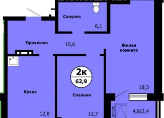 Продам двухкомнатную квартиру, 62.9 м2, Красноярск, улица Лесников, 41Б, Свердловский район