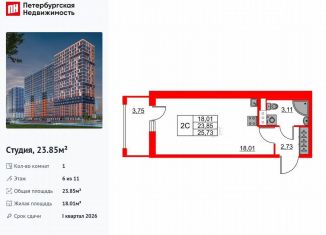 Продажа квартиры студии, 23.9 м2, деревня Новосаратовка