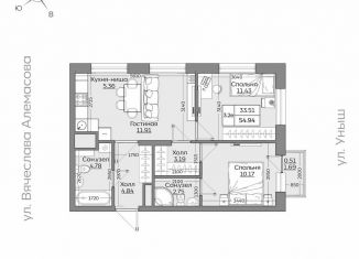 Продаю 1-комнатную квартиру, 54.9 м2, Казань