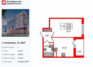 1-ком. квартира на продажу, 31.3 м2, деревня Новосаратовка