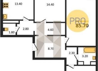 Продаю трехкомнатную квартиру, 85.7 м2, село Ямное, улица Генерала Черткова, 1