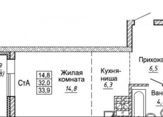 Квартира на продажу студия, 33.9 м2, Новосибирск, метро Маршала Покрышкина, улица Фрунзе, 220