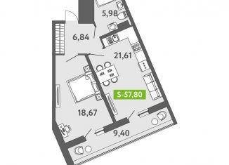 2-ком. квартира на продажу, 58 м2, Санкт-Петербург, ЖК Аквилон Залив