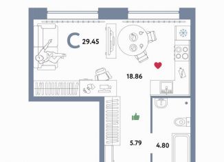 Продается квартира студия, 29 м2, Тюмень, ЖК Колумб, улица Первооткрывателей, 6