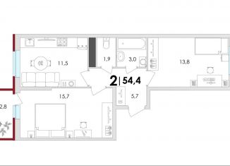 Продается 2-комнатная квартира, 54.4 м2, деревня Батино, ЖК Есенинские Поля, улица Сергея Есенина, 38